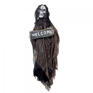 Hanging Ghoul with Welcome Sign Light Up Eyes Sound