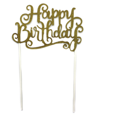 Happy Birthday Glitter Cake Topper Gold