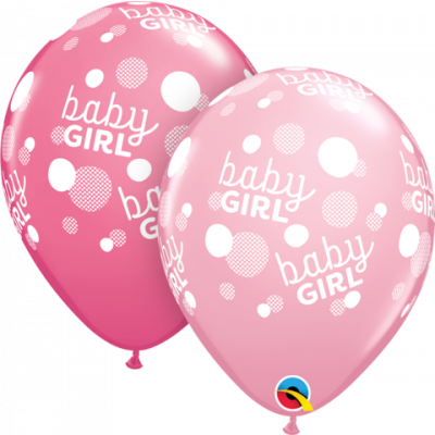 Qualatex 30cm Baby Girl Pink Rose Dots Latex Balloons