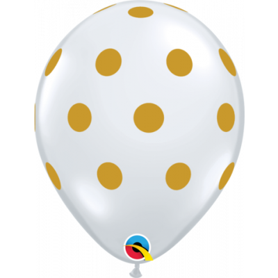 Qualatex 30cm Big Polka Clear with Gold Print Latex Balloons
