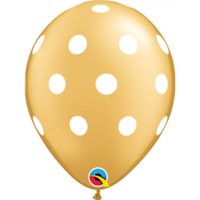 Qualatex 30cm Big Polka Gold with White Print Latex Balloons