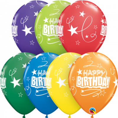 Qualatex 30cm Birthday Loops Stars Latex Balloons