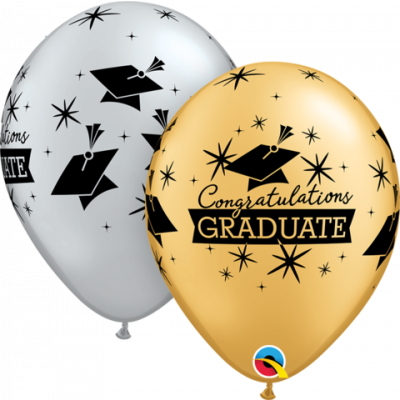 Qualatex 30cm Congratulations Graduate Caps Silver Gold Latex Balloons