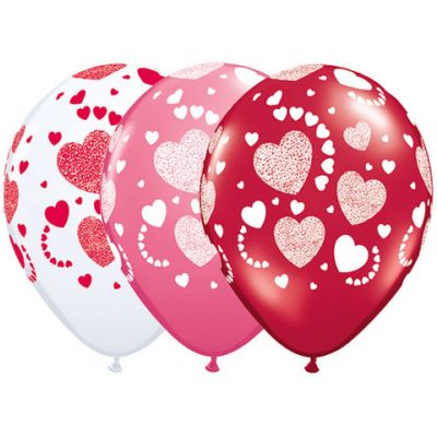 Qualatex 30cm Etched Hearts Around Asst Latex Balloons