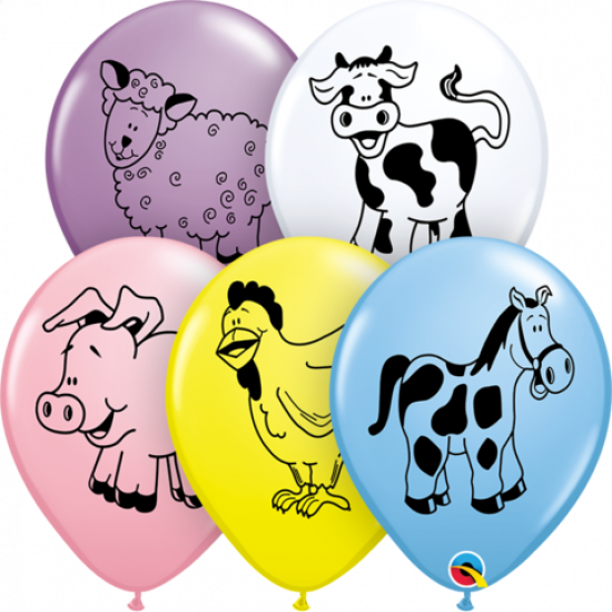 Qualatex 30cm Farm Animals Printed Asst Latex Balloons