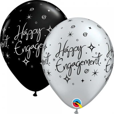 Qualatex 30cm Happy Engagement Elegant Sparkles Black Silver Latex Balloons