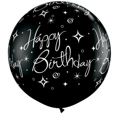 Qualatex 90cm Black Happy Birthday Sparkle Latex Balloon