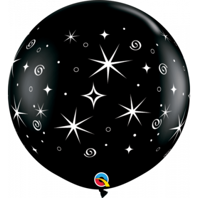 Qualatex 90cm Onyx Black Sparkles Swirls Latex Balloon