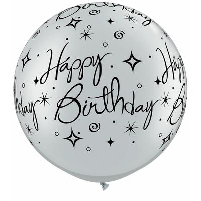 Qualatex 90cm Silver Happy Birthday Sparkle Latex Balloon