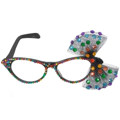 Rainbow Rhinestone Bow Party Glasses
