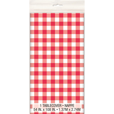Red Gingham Plastic Table Cover 137cm x 274cm 1