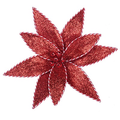 Red or White Glitter Poinsettia with Clip Red
