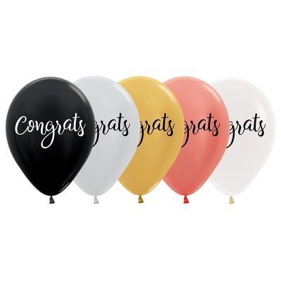 Sempertex 30cm Congrats Metallic Clear Asst Latex Balloons