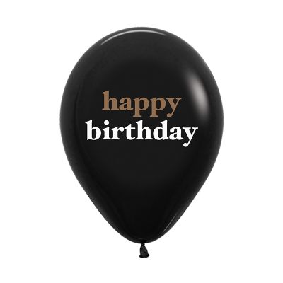 Sempertex 30cm Happy Birthday Fashion Black with Gold Ink Latex Balloons