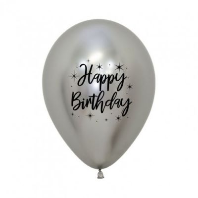 Sempertex 30cm Happy Birthday Radiant Chrome Silver Latex Balloons