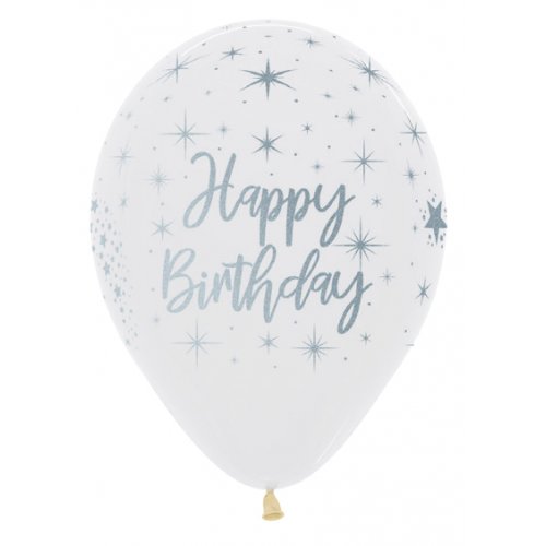 Sempertex 30cm Happy Birthday Radiant Crysta Clear Latex Balloons