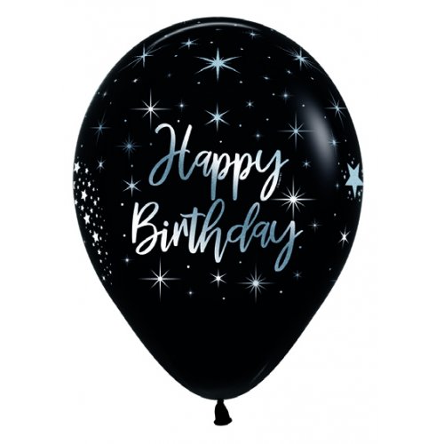 Sempertex 30cm Happy Birthday Radiant Fashion Black Latex Balloons