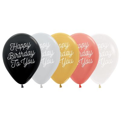 Sempertex 30cm Happy Birthday To You Metallic Clear Asst Latex Balloons