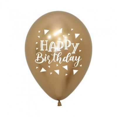 Sempertex 30cm Happy Birthday Triangle Chrome Gold Latex Balloons