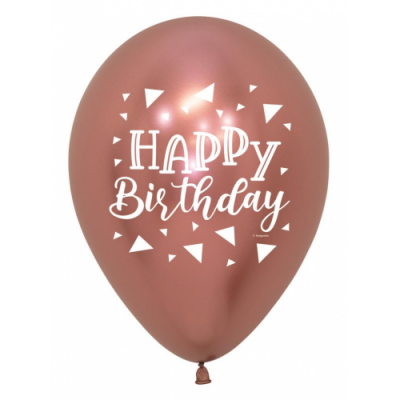 Sempertex 30cm Happy Birthday Triangle Chrome Rose Gold Latex Balloons