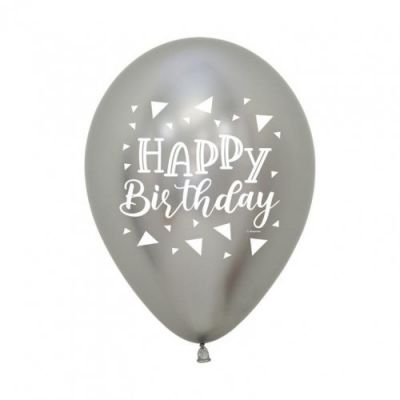 Sempertex 30cm Happy Birthday Triangle Chrome Silver Latex Balloons