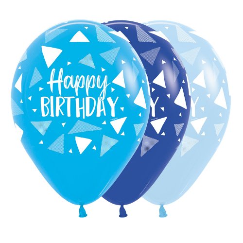 Sempertex 30cm Happy Birthday Triangles Blues Latex Balloons