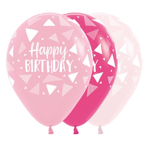 Sempertex 30cm Happy Birthday Triangles Pinks Latex Balloons