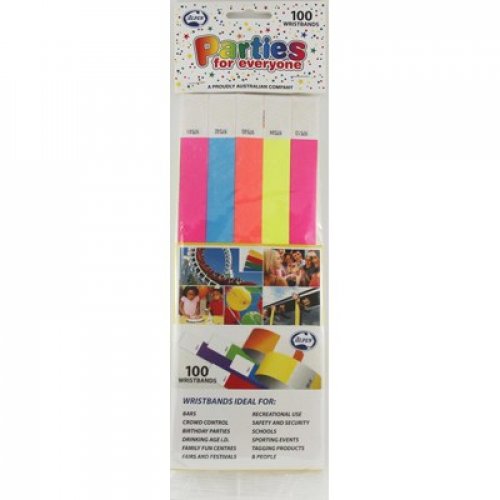 100pk Assorted Colours Paper Wristband