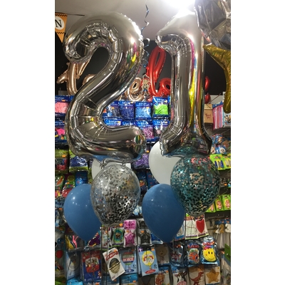 21st Milestone Birthday with Confetti Balloon Bouquet