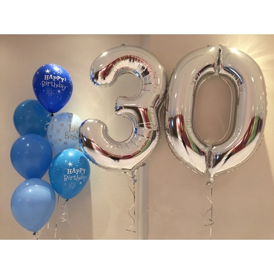 30th Milestone with Blue Latex Balloon Bouquet
