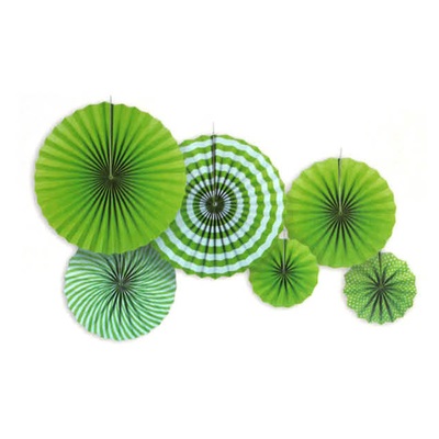 6pk Green Plain Stripe Decoration Fans