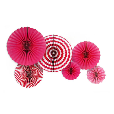6pk Hot Pink Plain Stripe Decoration Fans