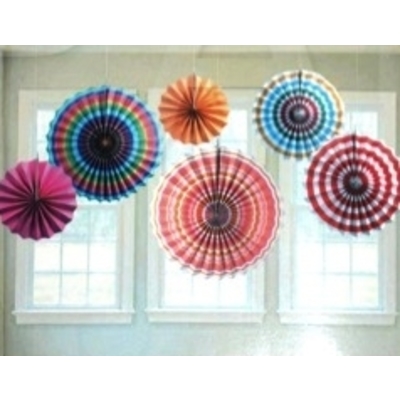 6pk Multi Coloured Stripes Paper Fan Decorations
