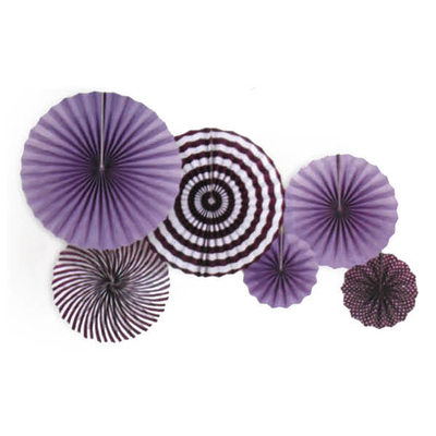 6pk Purple Plain Stripe Decoration Fans