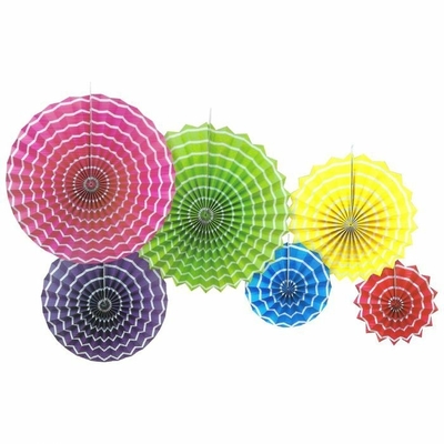 6pk Rainbow Colour Paper Fan Decorations