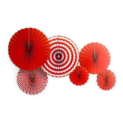 6pk Red Plain Stripe Decoration Fans
