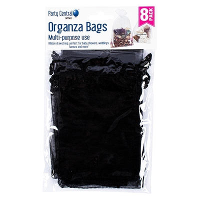 8pk Organza Bag 9.5cm x 15cm Black