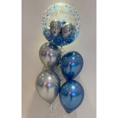 Blue Silver with Personalised Text Balloon Bouquet 1