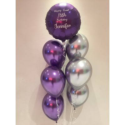 Chrome with Personalised Text on Foil Balloon Bouquet