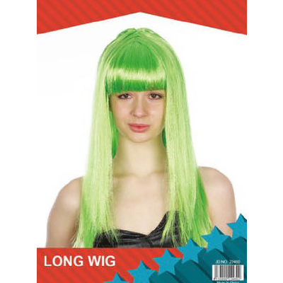 Long Straight Wig with Fringe Green