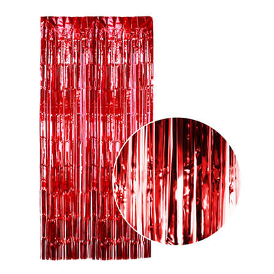 Metallic Tinsel Curtain Red