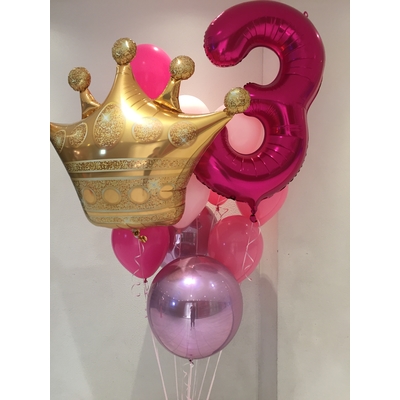 Pinkish 3rd Princess Birthday Balloon Bouquet