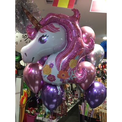 Supershape Unicorn with Chrome Balloon Bouquet