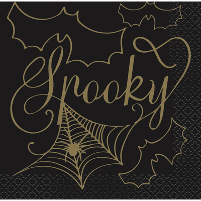 16pk Black Gold Spiderweb Spooky Napkins1