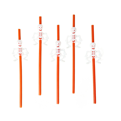 5pk Orange Skeleton Straws