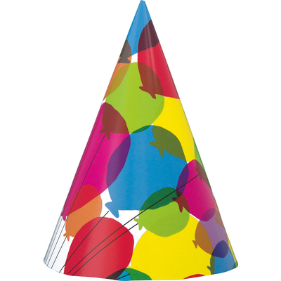 8pk Rainbow Colour Balloons Party Hats 1