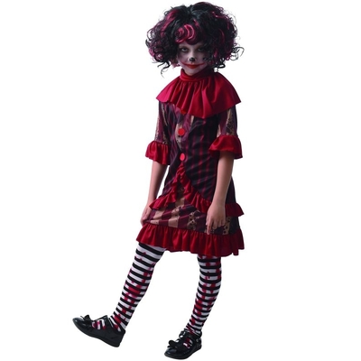 Girl Creepy Red Stripes Clown Costume