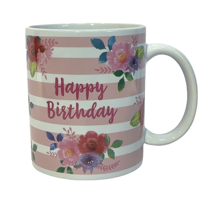 Novelty Mug Happy Birthday with Flowers