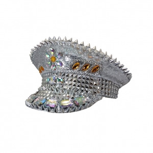 Silver Sequin Police Hat with Crystal