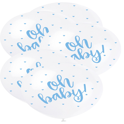 5 x 30cm Blue Hello Baby Pearl White Balloons 1